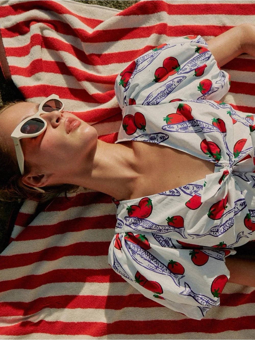Zara Tomato & Sardines Print Puff Sleeves Top Blouse